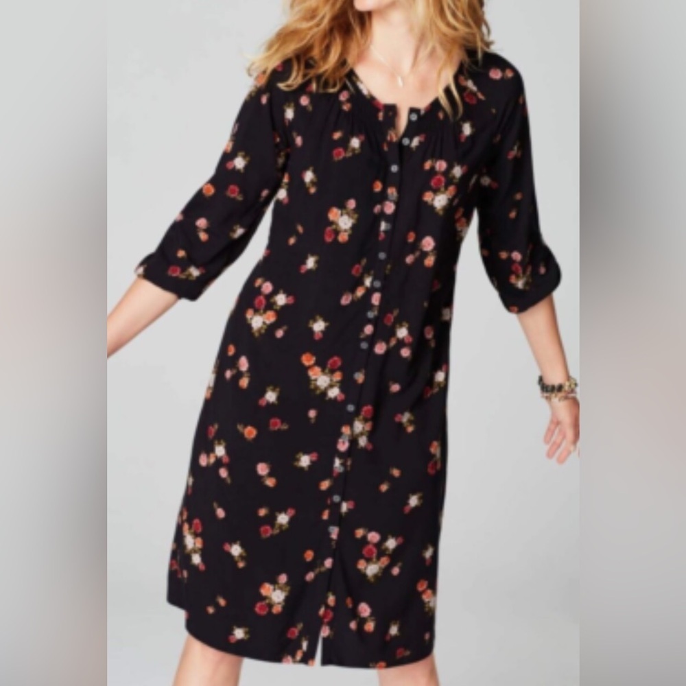 J. Jill Black Floral Long Sleeve Dress